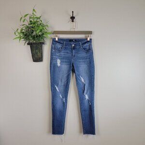 1822 Mid Rise Skinny Distressed Cutoff Medium Wash Jegging Stretch Ripped Jeans